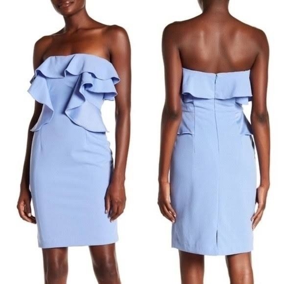 Alexia Admor Lia Ruffle Strapless Sheath Dress, Baby Blue, Size 2 - Picture 1 of 9
